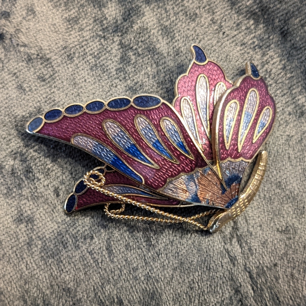 Vintage enamel butterfly pin